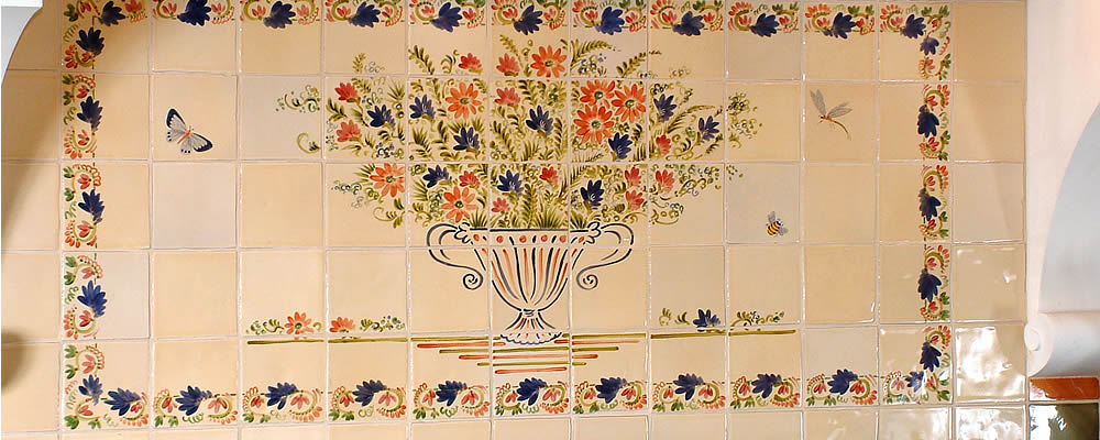 55 Tile Fleur Antique Panel with Bees and Butterflies fired onto French Cream 110x110x9mm